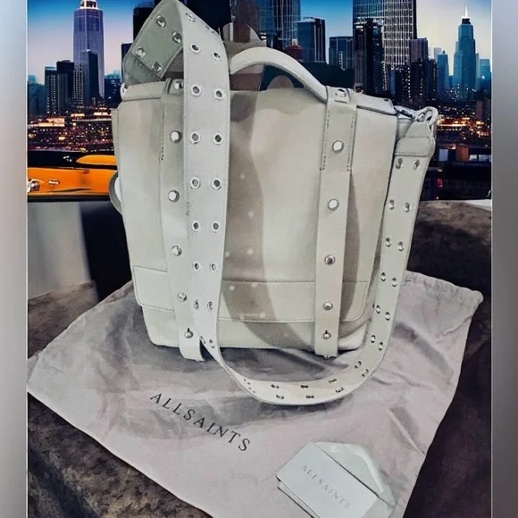 All Saints Gray Leather top handle, backpack and crossbody Studded - Picture 2 of 16